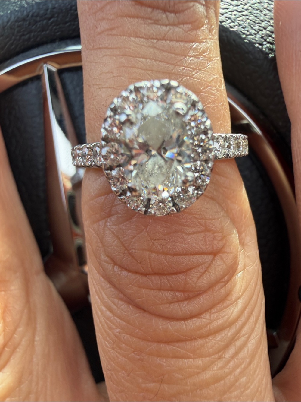 Oval Halo Engagement Ring in Silver with Clear Stones